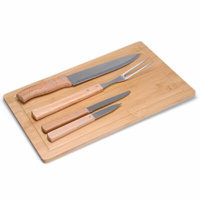 Kit Churrasco 5 Peças c/ Tábua de Bambu