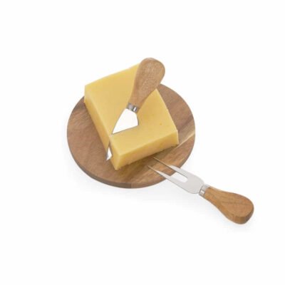 kit queijo 3 peças em estojo kraft com visor