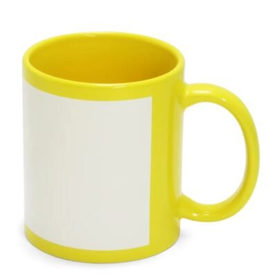 Caneca de Cerâmica Amarela com Faixa Branca