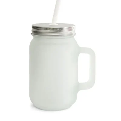 Caneca Mason Jar de Vidro Jateada - 430ml