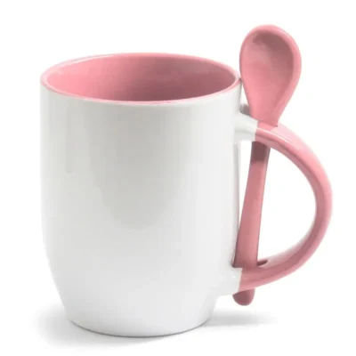 Caneca para Sublimação de Cerâmica Branca com Alça, Interior e Colher