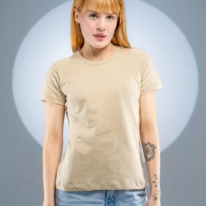 Baby Look 100% Algodão Penteado Areia