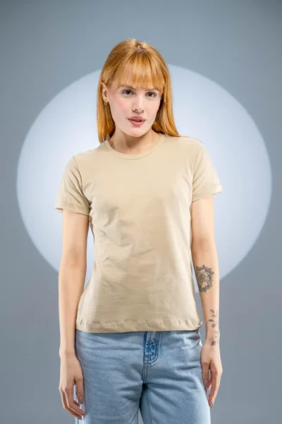 Baby Look 100% Algodão Penteado Areia