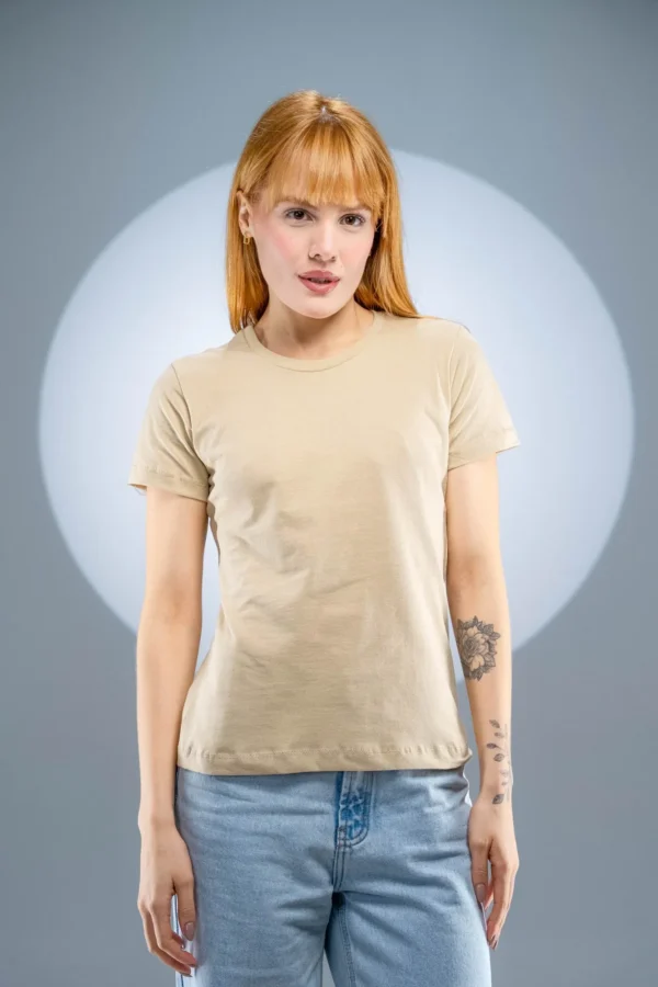 Baby Look 100% Algodão Penteado Areia