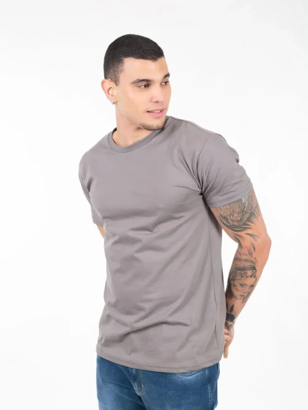 Camiseta 100% Algodão Cardado Cinza Chumbo - Imagem 3