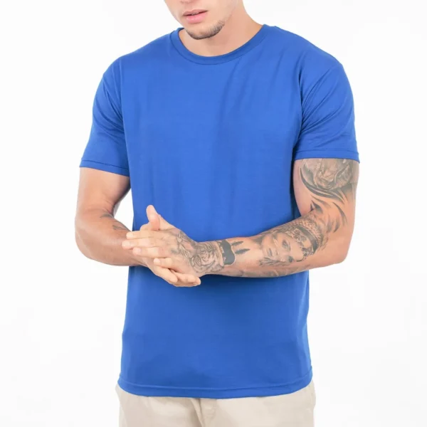 Camiseta 100% Algodão Cardado Azul Royal - Imagem 4