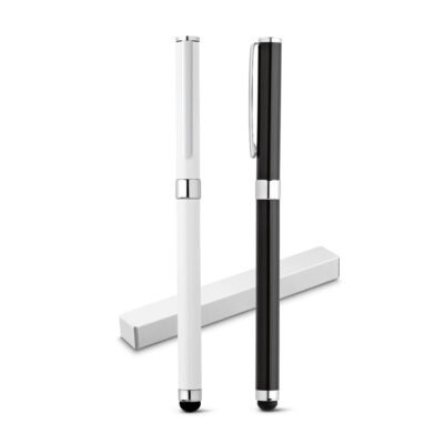 TOUCH. Caneta roller em metal com corpo brilhante e escrita em preto