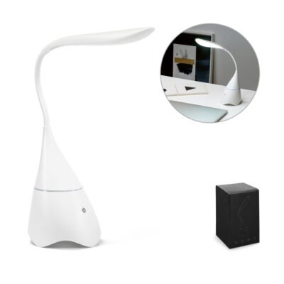 GRAHAM. Luminária de mesa com caixa de som em ABS com 18 LEDs de alto brilho