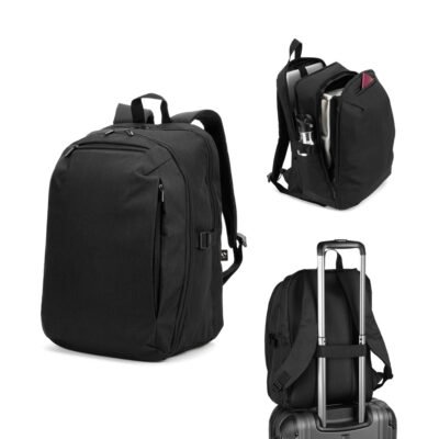 UDINE. Mochila com um compartimento de abertura total em poliéster reciclado 300D de alta densidade (16")