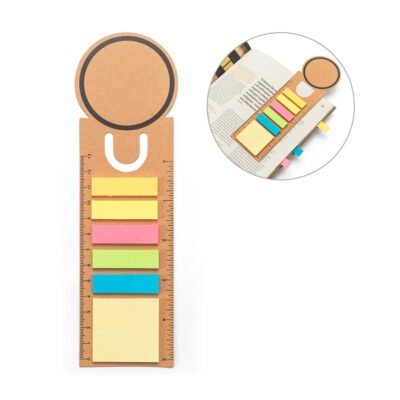 SAWYER. Conjunto para escritório 3 em 1, em papel 100% reciclado, com parte superior em formato redondo com impressão preta à volta