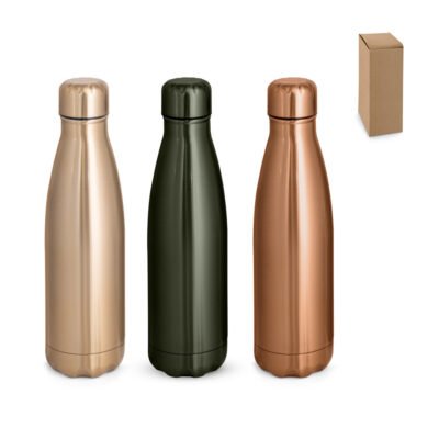 SHOW METALLIC. Garrafa térmica em aço inox de parede dupla isolada a vácuo, com acabamento metalizado (510 mL)