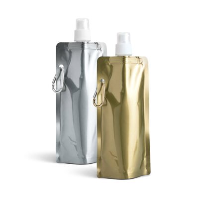 GILDED. Squeeze dobrável em PE com bico de sistema “push-pull” e acabamento metalizado (460 mL)