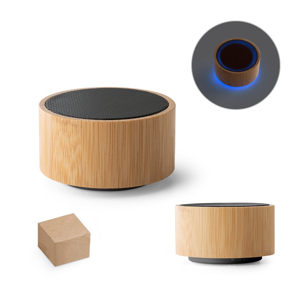 ARBER. Caixa de som portátil com microfone e autonomia de 2h (300 mAh), em bambu e ABS