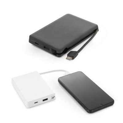 LATTES. Bateria portátil com cabo integrado, em ABS 100% reciclado (10’000 mAh)
