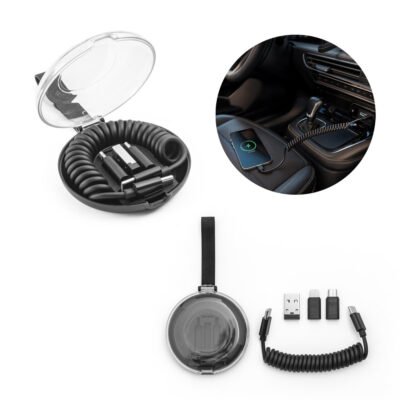 SHELDON. Conjunto composto por cabo espiral com carregamento super-rápido e adaptadores
