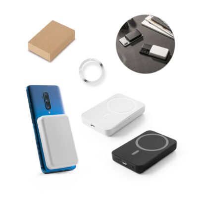 AMPERE 5. Bateria portátil magnética com carregador por indução super-rápido (5'000 mAh), em ABS 100% reciclado