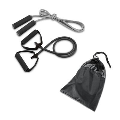 BRADY. Conjunto fitness composto por elástico e corda de pular