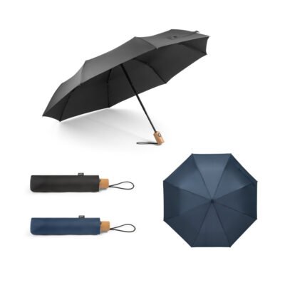 RIVER. Guarda-chuva, dobrável, em poliéster 100% reciclado pongee 190T com abertura e fecho automático