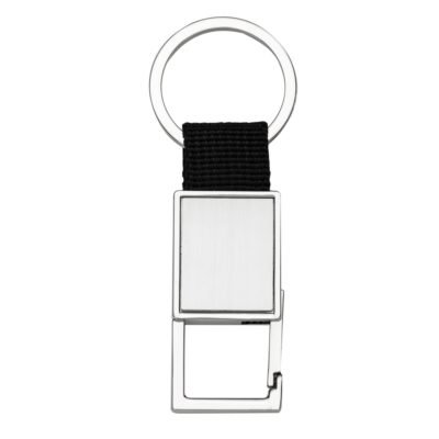Chaveiro Metal Retangular com Nylon Preto personalizado com logo