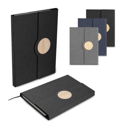 Caderno A5 Capa em Rpet e Detalhe em Bambu