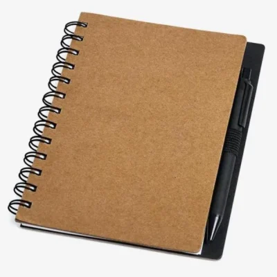 Caderno Espiral com Capa Dura e Caneta Reciclados personalizado com logo