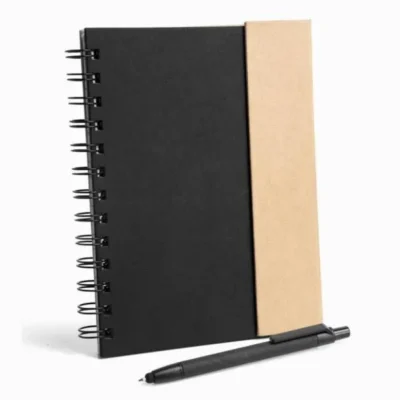 Caderno Espiral com Capa Dura Preto e Bege personalizado com logo
