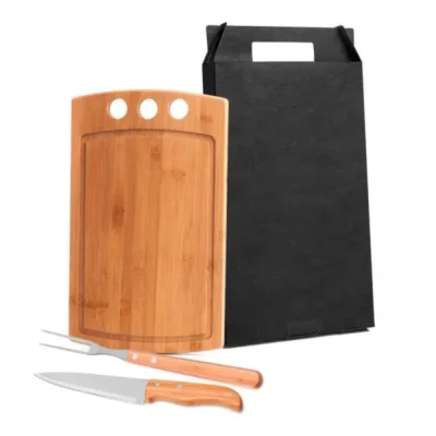 Conjunto para Churrasco em Bambu e Madeira e Inox - 3 Cozinha