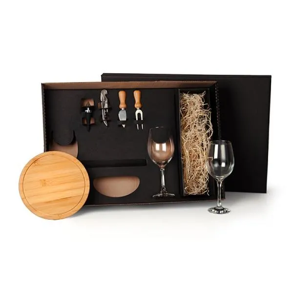 Kit Queijo e Vinho com Espaço para Garrafa - 7 pçs personalizada com logo - imagem 2
