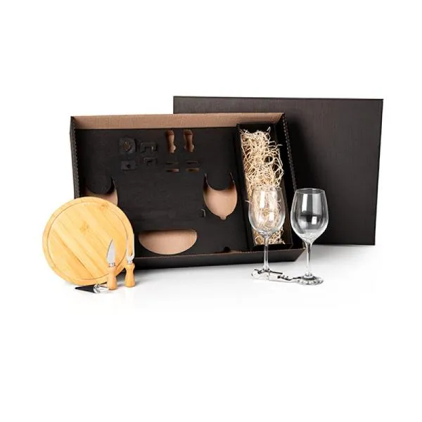 Kit Queijo e Vinho com Espaço para Garrafa - 7 pçs personalizada com logo - imagem 3
