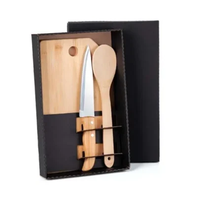 Kit para Cozinha em Bambu e Inox - 3 pçs