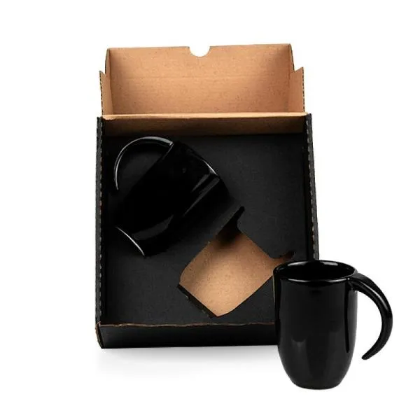 Kit Canecas em Cerâmica Preta - 350ml personalizada com logo - imagem 2