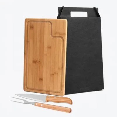 Conjunto para Churrasco em Bambu e Madeira e Inox Texas - 3 pçs