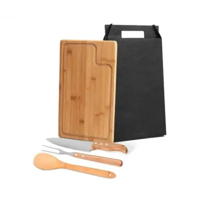 Conjunto para Churrasco em Bambu e Madeira e Inox - 4 pçs