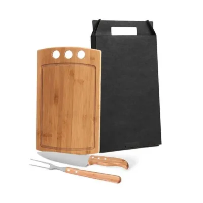 Conjunto para Churrasco em Bambu e Madeira e Inox - 3 pçs