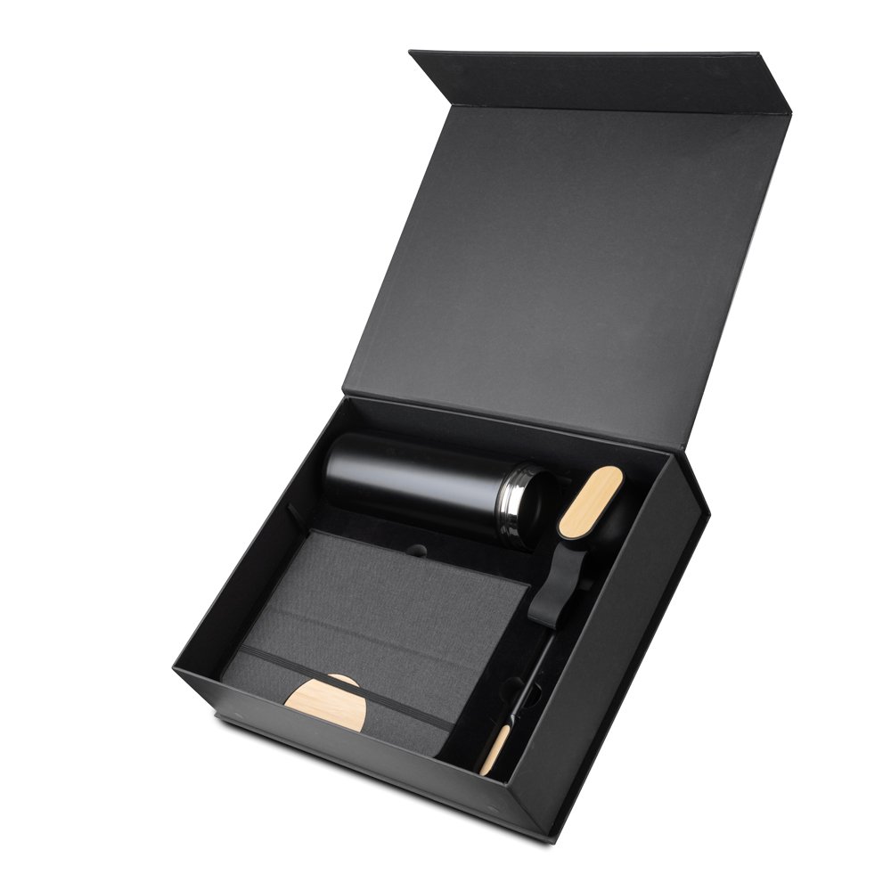 Kit Escritório Caderno, Garrafa e Caneta Metalica