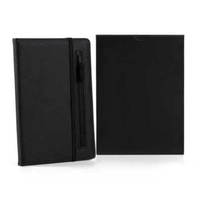 Caderno Fsc com Pauta e Zíper - Capa em RPET Preto - 14x21cm personalizado com logo