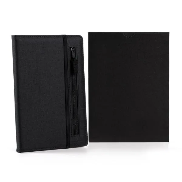 Caderno Fsc com Pauta e Zíper - Capa em RPET Preto - 14x21cm personalizado com logo