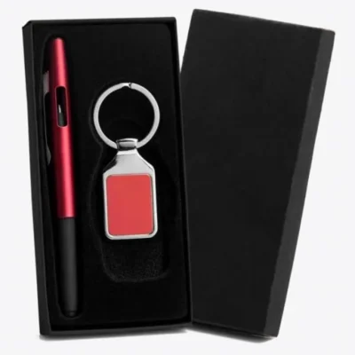 Caneta e Chaveiro em ABS e Metal - Vermelho personalizada com logo
