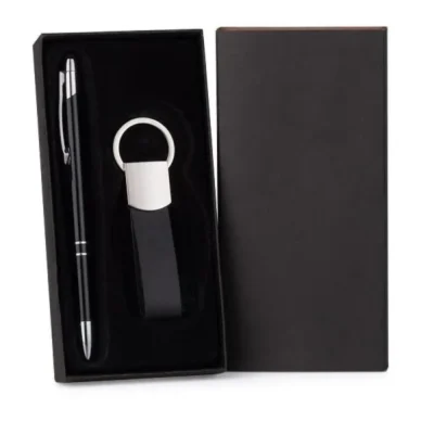 Caneta e Chaveiro em Metal personalizada com logo