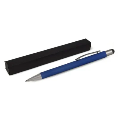 Caneta Esferográfica em Alumínio com Ponta Touch - Azul personalizada com logo