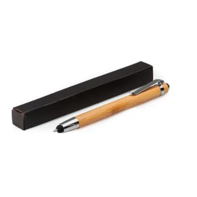 Caneta Esferográfica em Bambu e Metal com Ponta Touch personalizada com logo