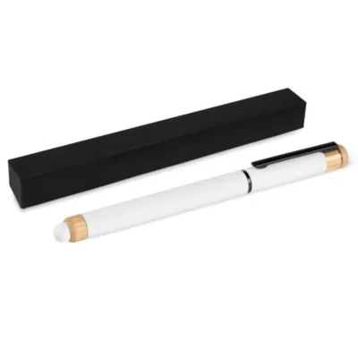 Caneta Roller em Alumínio Reciclado e Bambu personalizada com logo