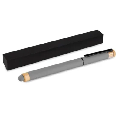 Caneta Roller em Alumínio Reciclado e Bambu personalizada com logo