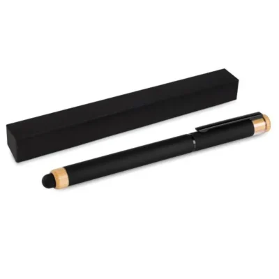 Caneta Roller em Alumínio Reciclado e Bambu personalizada com logo