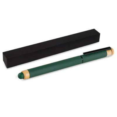 Caneta Roller em Alumínio Reciclado e Bambu personalizada com logo