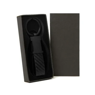 Chaveiro em Metal e PU em metal cinza fosco personalizado com logo