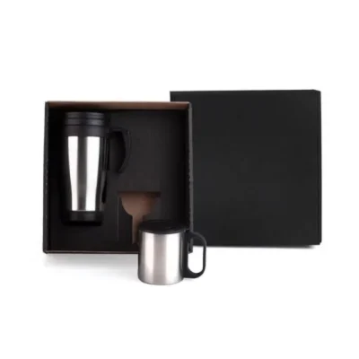 Conjunto de Canecas em Aço Inox 400/180ml - 2 pçs personalizada com logo