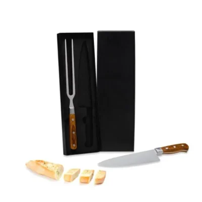Conjunto de Faca e Garfo Premium em Madeira e Inox - 2 pçs
