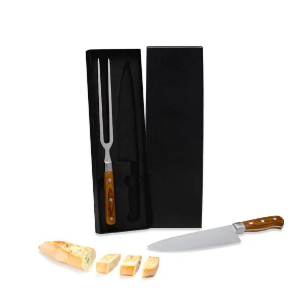 Conjunto de Faca e Garfo Premium em Madeira e Inox - 2 pçs