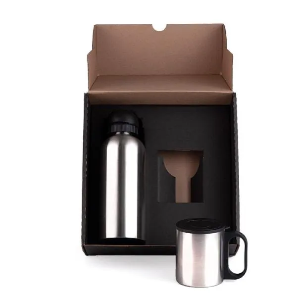 Conjunto de Garrafa e Caneca em Aço Inox 600/180ml - 2 pçs